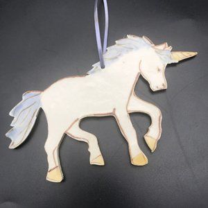 Vtg Unicorn Ornament Norman Pottery Santa Barbara Hand Painted Crafted Folk Art